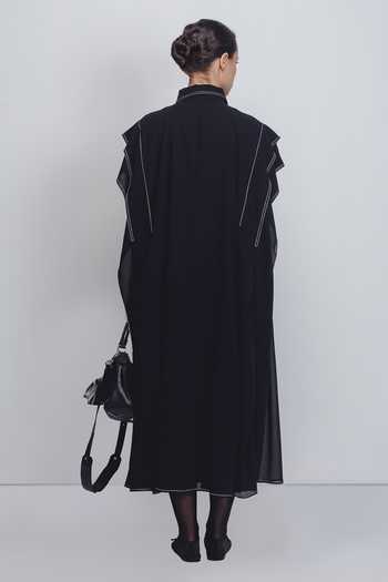 Shop_Leh Studios_Black Viscose, Polyester Embroidery Collared Tako Placement Dress _at_Aza_Fashions
