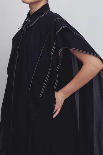 Buy_Leh Studios_Black Viscose, Polyester Embroidery Collared Tako Placement Dress _Online_at_Aza_Fashions