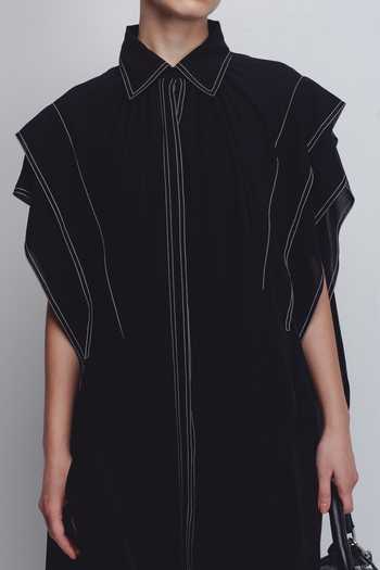 Shop_Leh Studios_Black Viscose, Polyester Embroidery Collared Tako Placement Dress _Online_at_Aza_Fashions