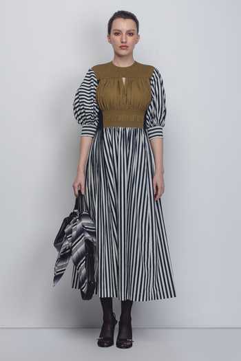 Buy_Leh Studios_Black Cotton High , Keyhole Beri Vertical Stripe Print Dress _at_Aza_Fashions