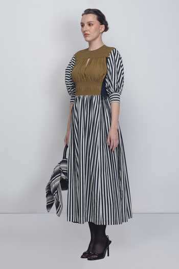 Buy_Leh Studios_Black Cotton High , Keyhole Beri Vertical Stripe Print Dress _Online_at_Aza_Fashions
