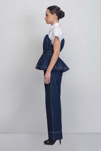 Shop_LEH STUDIOS_Blue Cotton Sweetheart Neck Cup Zipper Top _Online_at_Aza_Fashions