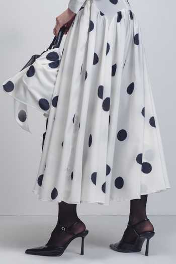 Shop_Leh Studios_Black Viscose, Polyester Shawl Neck Amelia Polka Dot Print Dress _Online_at_Aza_Fashions