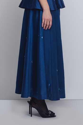 Buy_LEH STUDIOS_Blue Silk, Cotton Embroidery, Sequins, Zari Lara Placement Skirt 