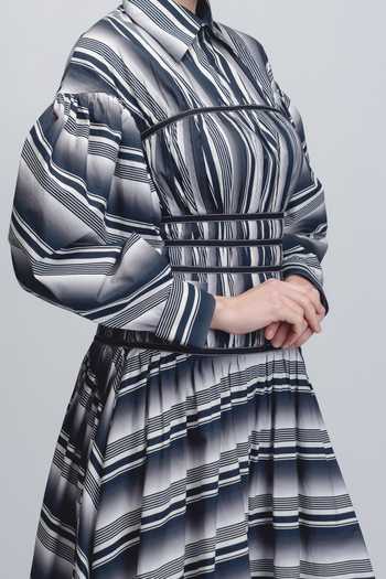Shop_LEH STUDIOS_Black Cotton Collared Dia Stripe Print Dress _Online_at_Aza_Fashions