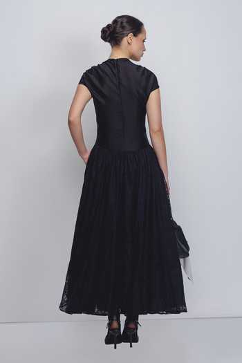 Shop_Leh Studios_Black Chanderi High Neck Zellus Printed Dress _at_Aza_Fashions