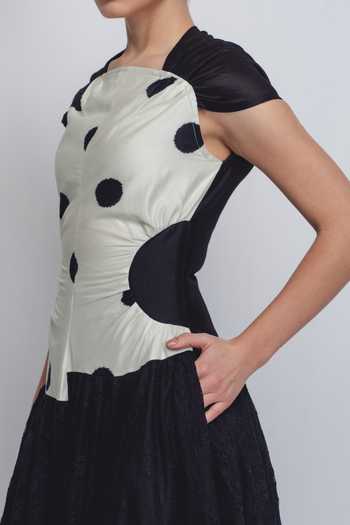 Buy_Leh Studios_Black Chanderi High Neck Zellus Printed Dress _Online_at_Aza_Fashions