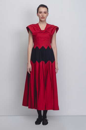 Buy_LEH STUDIOS_Black Cotton V-neck Abra Colorblock Dress _at_Aza_Fashions
