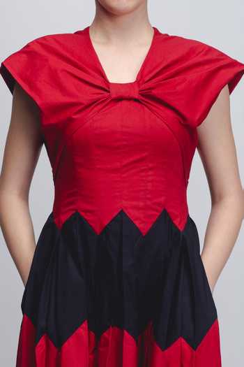 Shop_LEH STUDIOS_Black Cotton V-neck Abra Colorblock Dress _Online_at_Aza_Fashions