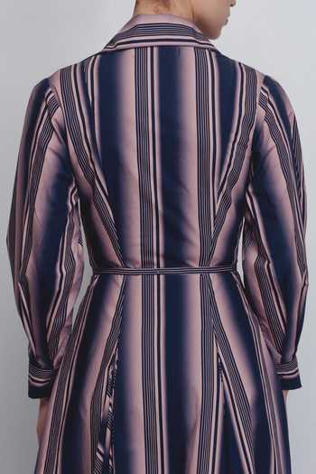 Shop_Leh Studios_Pink Cotton V-neck, Collared Isla Stripe Print Dress _Online_at_Aza_Fashions