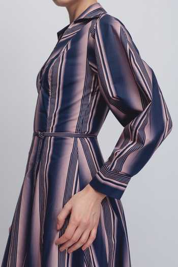 Buy_Leh Studios_Pink Cotton V-neck, Collared Isla Stripe Print Dress 