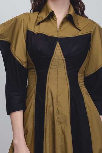 LEH STUDIOS_Black Cotton Collared Kadar Dress _Online_at_Aza_Fashions