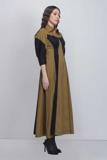LEH STUDIOS_Black Cotton Collared Kadar Dress _at_Aza_Fashions