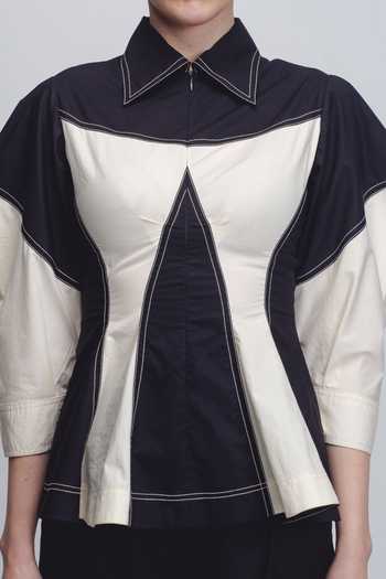 Buy_Leh Studios_Black Cotton Collared Kadar Top _Online_at_Aza_Fashions