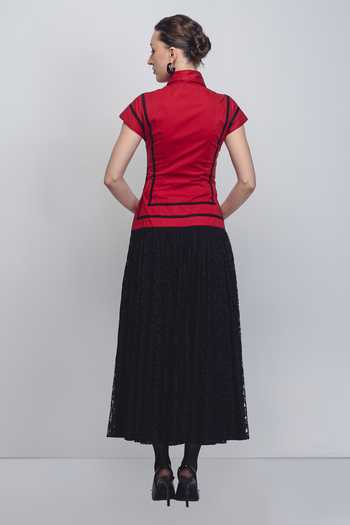 Shop_Leh Studios_Black Cotton Collared Blare Color Block Dress _at_Aza_Fashions