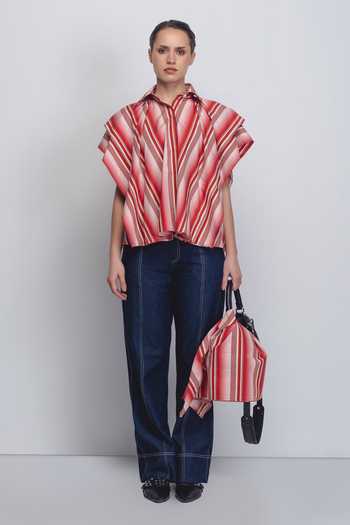 Buy_Leh Studios_White Cotton Collared Tako Stripe Print Top _Online_at_Aza_Fashions