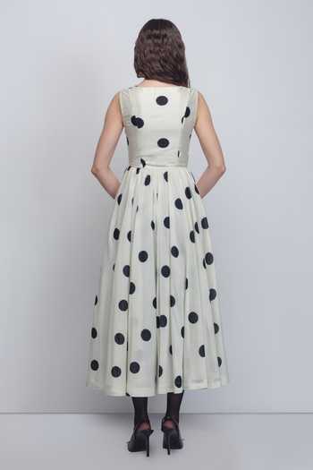 Shop_Leh Studios_Black Silk, Cotton V-neck Lia Printed Dress _at_Aza_Fashions