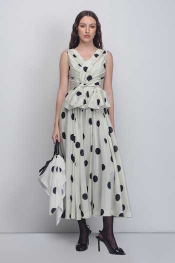 Buy_Leh Studios_Black Silk, Cotton V-neck Lia Printed Dress _at_Aza_Fashions