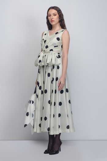 Leh Studios_Black Silk, Cotton V-neck Lia Printed Dress _Online_at_Aza_Fashions