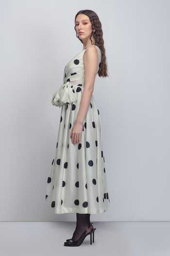 Buy_Leh Studios_Black Silk, Cotton V-neck Lia Printed Dress _Online_at_Aza_Fashions