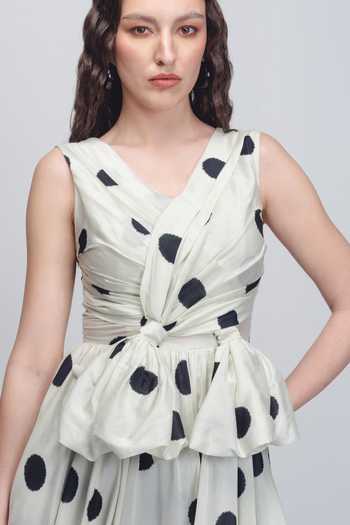 Shop_Leh Studios_Black Silk, Cotton V-neck Lia Printed Dress _Online_at_Aza_Fashions