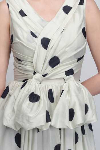 Leh Studios_Black Silk, Cotton V-neck Lia Printed Dress _at_Aza_Fashions