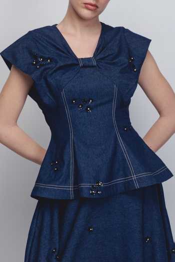 Buy_Leh Studios_Blue Cotton Embroidery, Sequins Bonnie Skirt _Online_at_Aza_Fashions