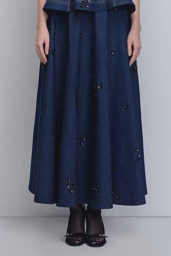 Buy_Leh Studios_Blue Cotton Embroidery, Sequins Bonnie Skirt 