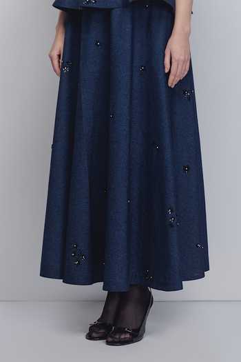 Leh Studios_Blue Cotton Embroidery, Sequins Bonnie Skirt _Online