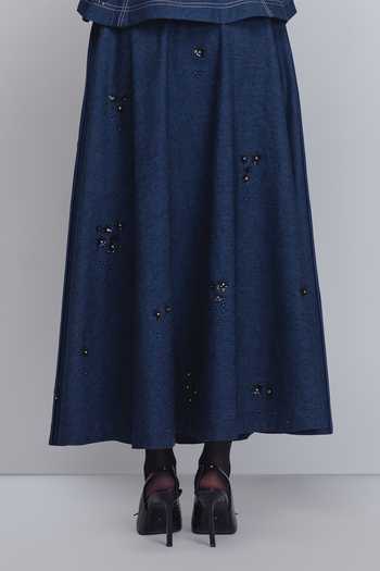 Buy_Leh Studios_Blue Cotton Embroidery, Sequins Bonnie Skirt _Online