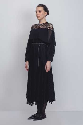Shop_Leh Studios_Black Viscose, Polyester Lace High Neck Cath Floral Embellished Dress _Online_at_Aza_Fashions