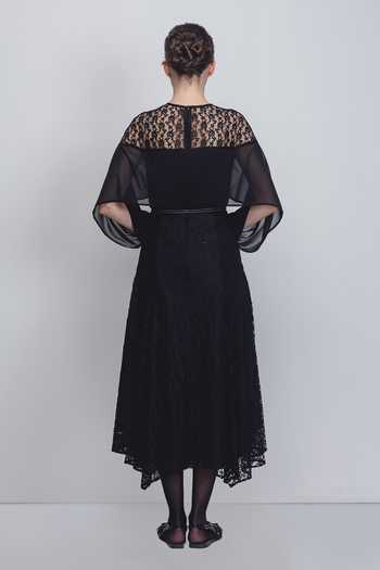 Shop_Leh Studios_Black Viscose, Polyester Lace High Neck Cath Floral Embellished Dress _at_Aza_Fashions
