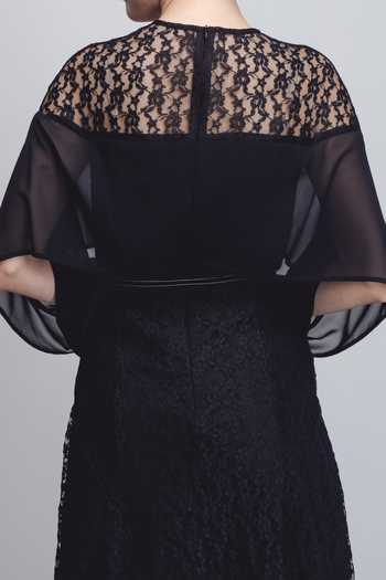 Shop_Leh Studios_Black Viscose, Polyester Lace High Neck Cath Floral Embellished Dress 