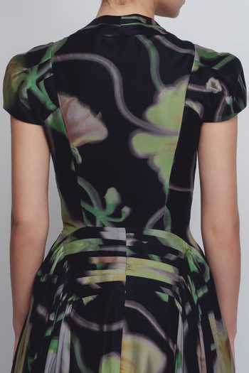 Shop_Leh Studios_Black Silk, Cotton V-neck Jenn Floral Print Dress _Online_at_Aza_Fashions
