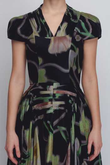 Buy_Leh Studios_Black Silk, Cotton V-neck Jenn Floral Print Dress 