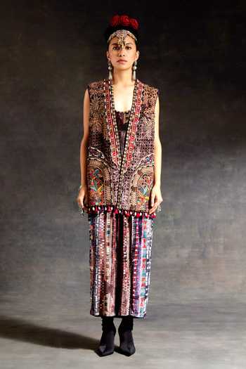 Buy_Aseem Kapoor_Multi Color Velvet Beads, Zari, Tassels Ruhi Embroidered Sleeveless Jacket 