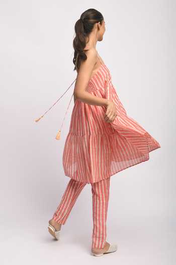Shop_JAYATI GOENKA_Pink Cotton, Chanderi Silk Tassels Strappy Kashish Printed Anarkali And Pant Set 