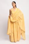 Buy_JAYATI GOENKA_Yellow Cotton, Chanderi Silk Tassels, Smocking Sun Shine Printed Kurta Skirt Set _Online_at_Aza_Fashions