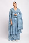 Buy_JAYATI GOENKA_Blue Cotton V-neck, Yes Cloud Printed Kurta Set _at_Aza_Fashions
