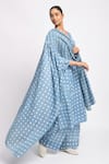 JAYATI GOENKA_Blue Cotton V-neck, Yes Cloud Printed Kurta Set _at_Aza_Fashions