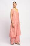 JAYATI GOENKA_Pink Cotton, Chanderi Silk V-, Halter Sun Printed Kurta And Pant Set _Online_at_Aza_Fashions