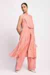 JAYATI GOENKA_Pink , Cotton, , V-neck, Stripe Print Kurta And Pant Set _Online_at_Aza_Fashions