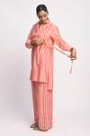 JAYATI GOENKA_Pink Silk, Cotton, Chanderi Button-down Neck City Printed Shirt Tunic And Pant Set _Online_at_Aza_Fashions