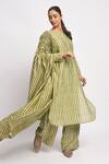 Buy_JAYATI GOENKA_Green Silk, Cotton, Chanderi Smocking Round Neck, Yes Earth Printed Kurta Set _Online_at_Aza_Fashions