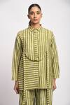 Buy_JAYATI GOENKA_Green Cotton, Chanderi Silk Mandarin Collar Herb Stripe Print Shirt And Pant Set _Online_at_Aza_Fashions