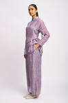 JAYATI GOENKA_Purple Cotton, Chanderi Silk Collared Lilac Stripe Print Shirt And Pant Set _Online_at_Aza_Fashions