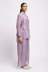 Buy_JAYATI GOENKA_Purple Cotton, Chanderi Silk Collared Lilac Stripe Print Shirt And Pant Set _Online_at_Aza_Fashions