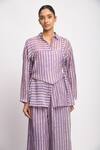 Shop_JAYATI GOENKA_Purple Cotton, Chanderi Silk Collared Lilac Stripe Print Shirt And Pant Set _Online_at_Aza_Fashions