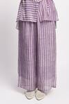 JAYATI GOENKA_Purple Cotton, Chanderi Silk Collared Lilac Stripe Print Shirt And Pant Set _at_Aza_Fashions