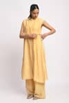 Buy_JAYATI GOENKA_Yellow Cotton, Chanderi Silk, Silk, Sun Stripe Cord Printed Kurta And Pant Set _Online_at_Aza_Fashions